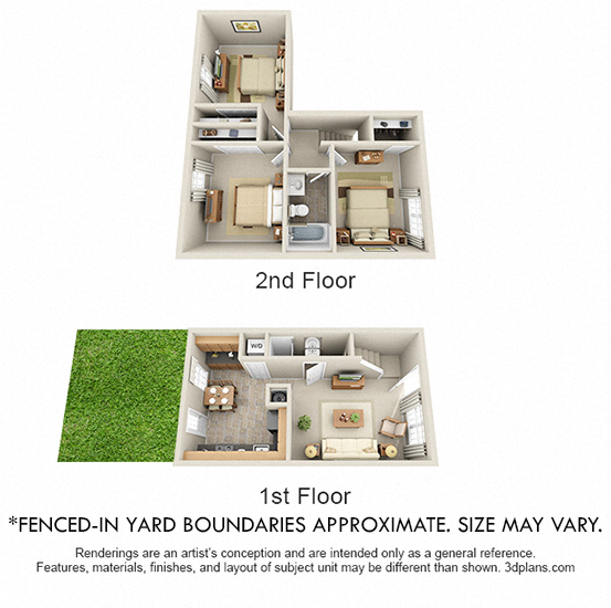 Floor plan for 3 beds, 2 baths, 997 sqft